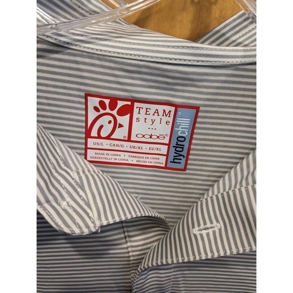 OOBE Team Style Men's Large Hydro Chill‎ Striped Polo Golf Shirt gray white - Picture 3 of 3